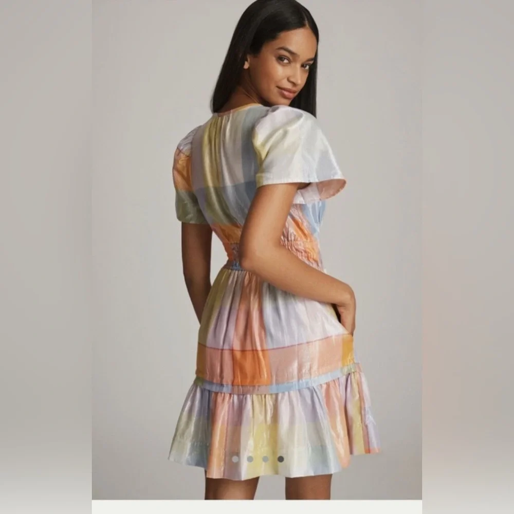 Anthropologie Pastel Stripe Mini Dress in Peach, Yellow & Blue - Picture 3 of 13